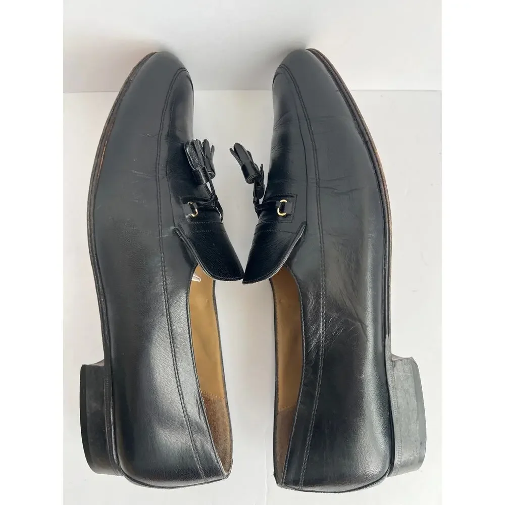Pucci Dante Black Leather Tassel Loafers Made in Italy Men Size 9.5 M Vintage